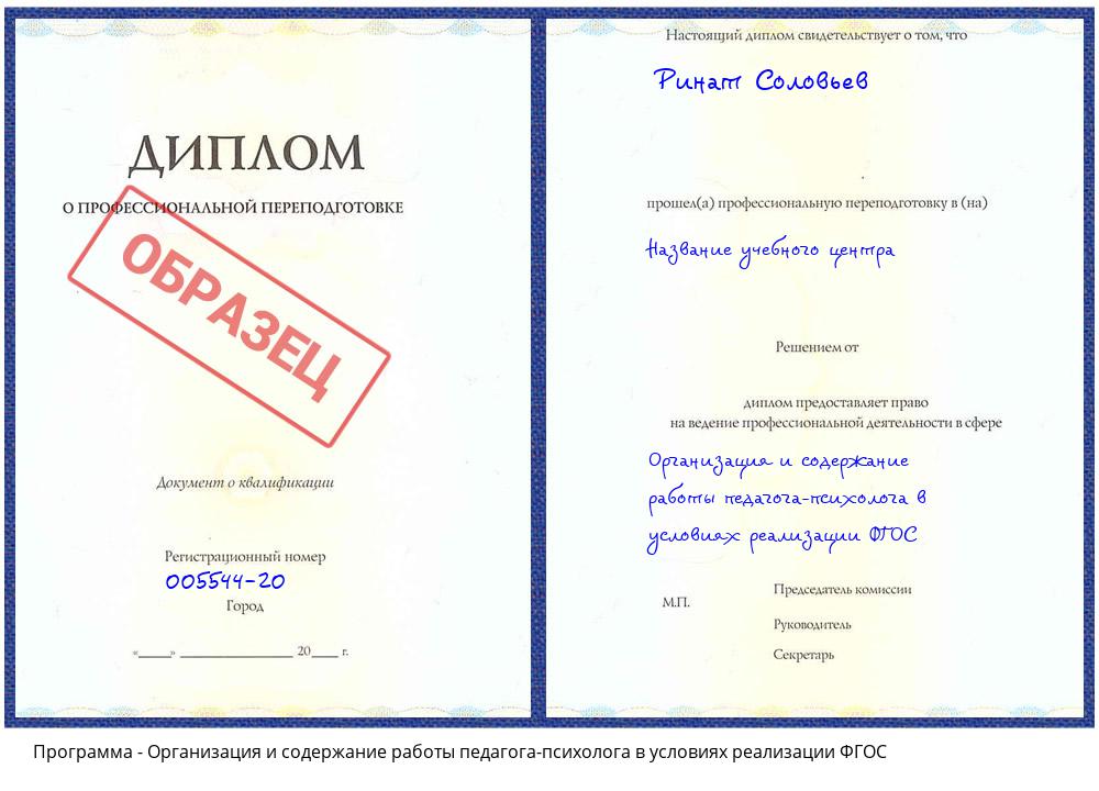 Организация и содержание работы педагога-психолога в условиях реализации ФГОС Екатеринбург