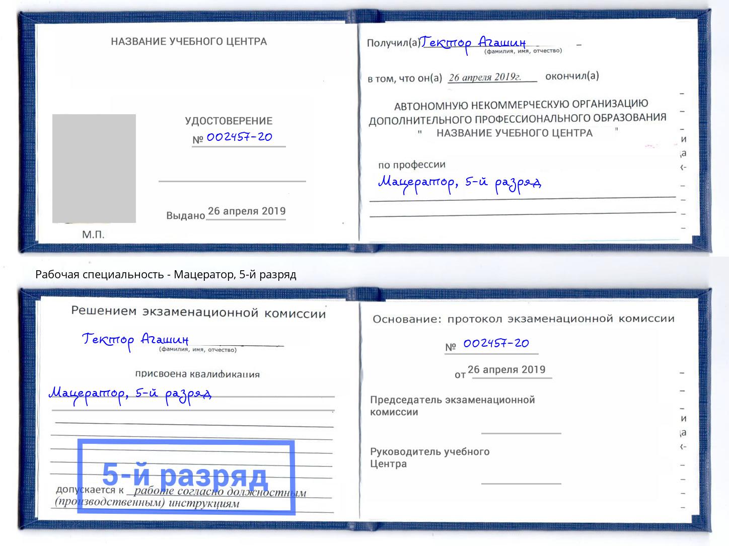 корочка 5-й разряд Мацератор Екатеринбург