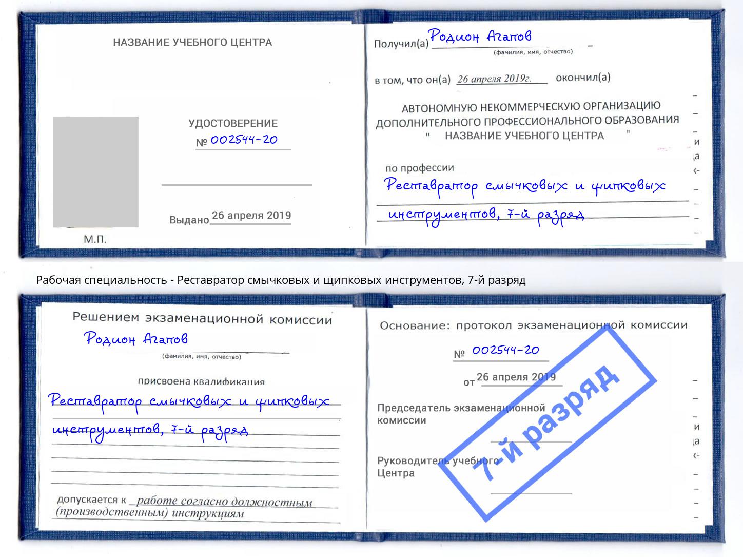 корочка 7-й разряд Реставратор смычковых и щипковых инструментов Екатеринбург