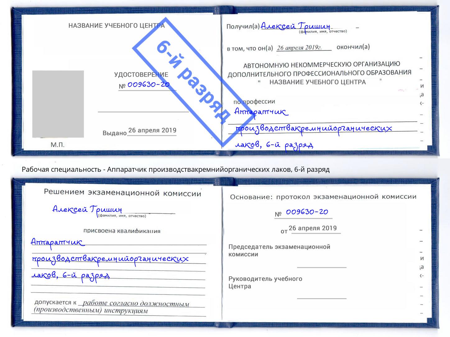 корочка 6-й разряд Аппаратчик производствакремнийорганических лаков Екатеринбург